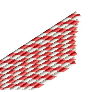 Słomki papierowe paski czerwone 144szt