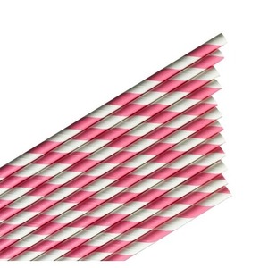 Słomki papierowe paski różowe 144szt