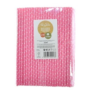 Słomki papierowe różowe w białe kropki 144szt