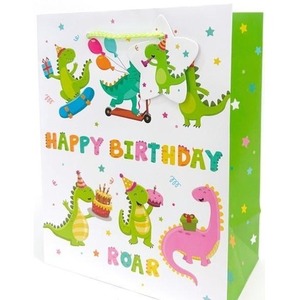 Torebka ozdobna matowa 18x23x10cm Dinozaury