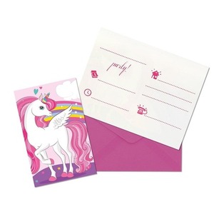 Zaproszenia z kopertami Unicorn Rainbow 6szt