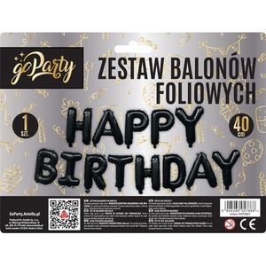 Zestaw balonów foliowych Happy Birthday czarne
