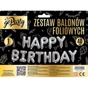 Zestaw balonów foliowych Happy Birthday srebrne