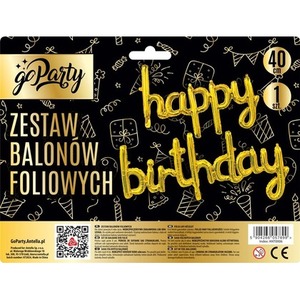 Zestaw balonów foliowych Happy Birthday złote