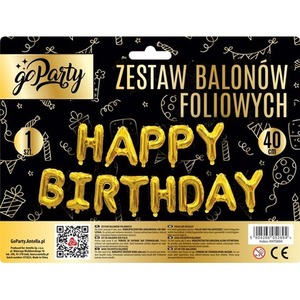 Zestaw balonów foliowych Happy Birthday złote
